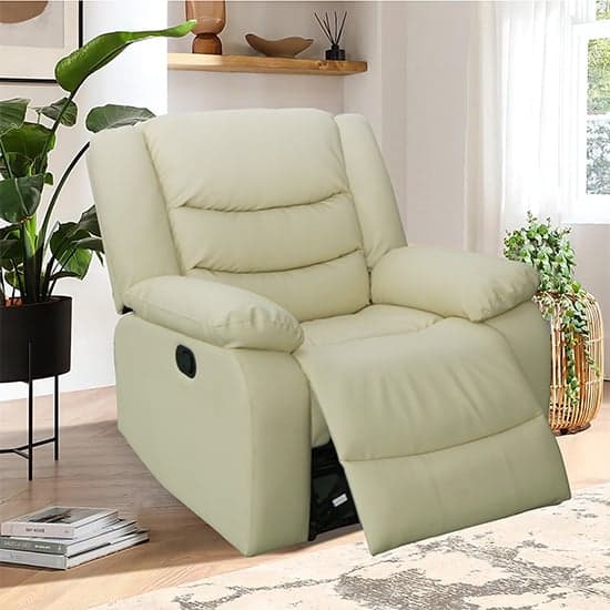 Sorrento Bonded Leather Recliner 1 Seater Sofa In Ivory