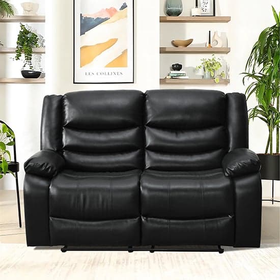 Sorrento Bonded Leather Recliner 2 Seater Sofa In Black