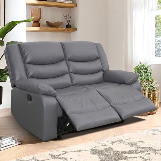 Sorrento Bonded Leather Recliner 2 Seater Sofa In Dark Grey