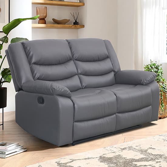 Sorrento Bonded Leather Recliner 2 Seater Sofa In Dark Grey