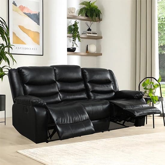 Sorrento Bonded Leather Recliner 3 Seater Sofa In Black