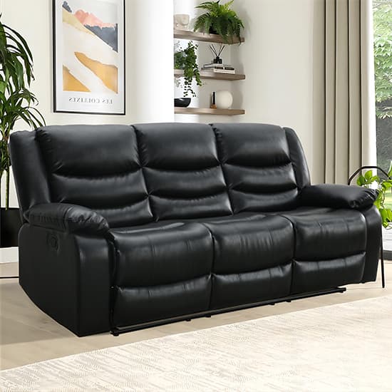 Sorrento Bonded Leather Recliner 3 Seater Sofa In Black