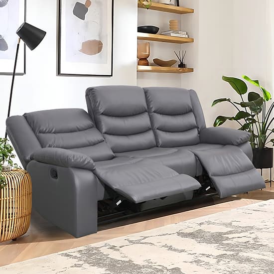 Sorrento Bonded Leather Recliner 3 Seater Sofa In Dark Grey