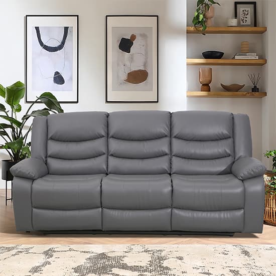 Sorrento Bonded Leather Recliner 3 Seater Sofa In Dark Grey