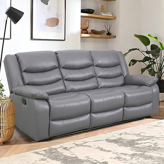 Sorrento Bonded Leather Recliner 3 Seater Sofa In Dark Grey