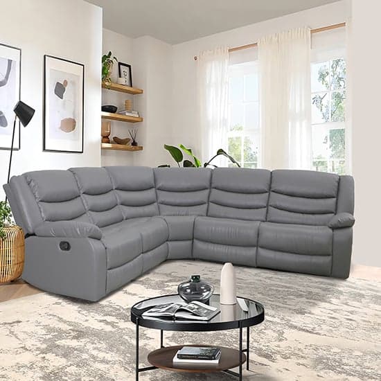 Sorrento Bonded Leather Recliner Corner Sofa In Dark Grey