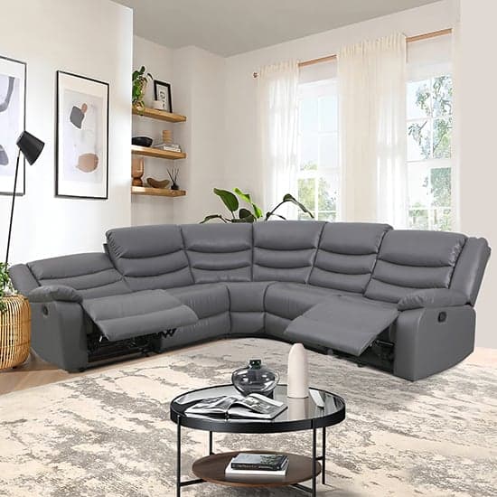 Sorrento Bonded Leather Recliner Corner Sofa In Dark Grey