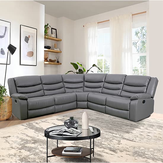 Sorrento Bonded Leather Recliner Corner Sofa In Dark Grey