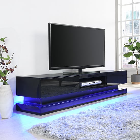 Stalely High Gloss TV Stand In Black With Multi LED Lighting