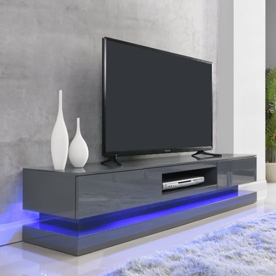 Stalely High Gloss TV Stand In Grey With Multi LED Lighting