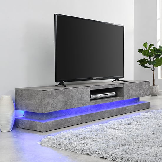 Stalely Wooden TV Stand In Concrete Effect With Multi LED Lighting