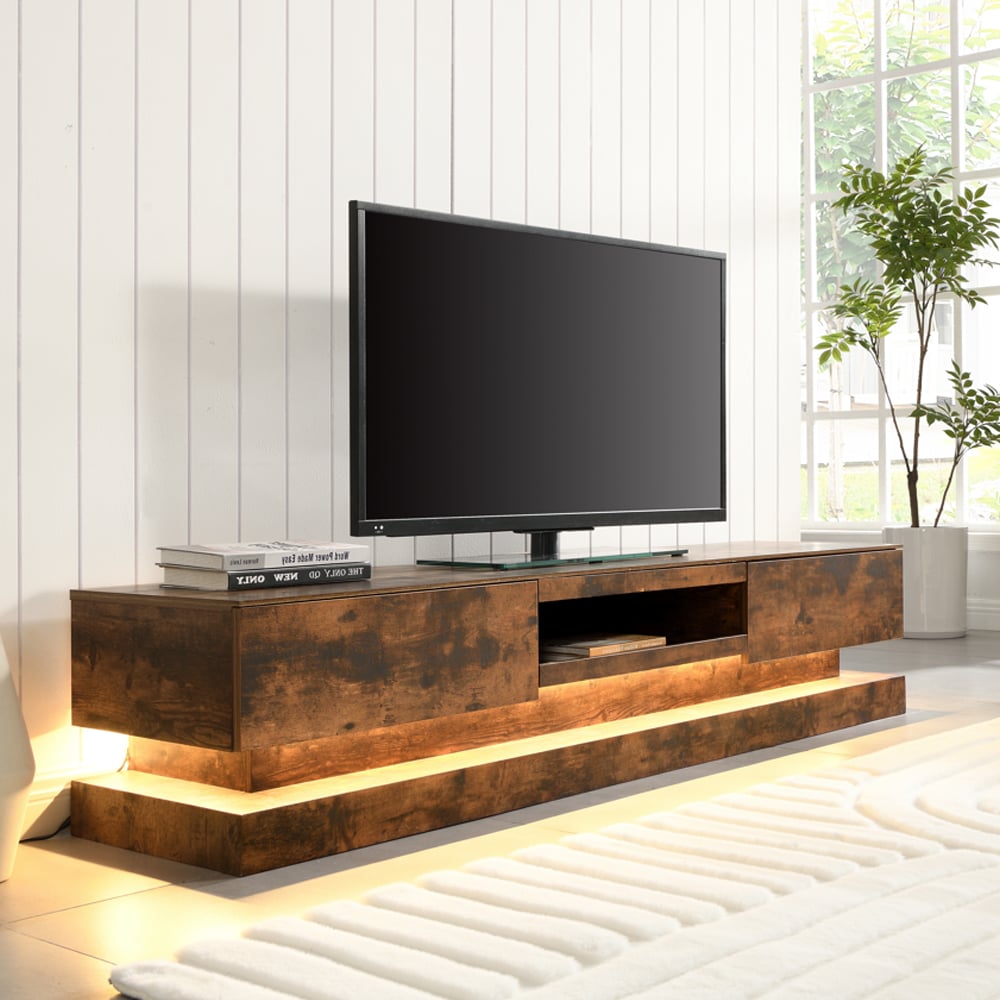 Stalely Wooden TV Stand In Rustic Oak With Multi LED Lighting