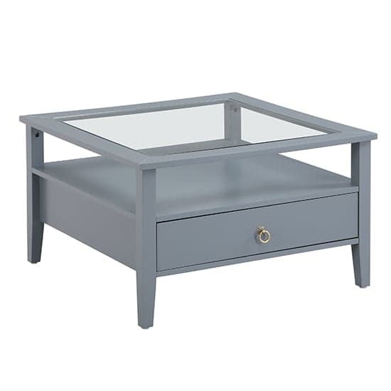 Stanford Square Glass Coffee Table With 2 Drawers In Grey