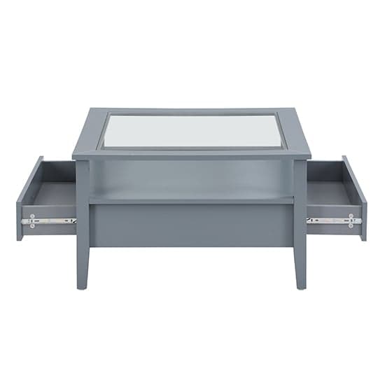 Stanford Square Glass Coffee Table With 2 Drawers In Grey