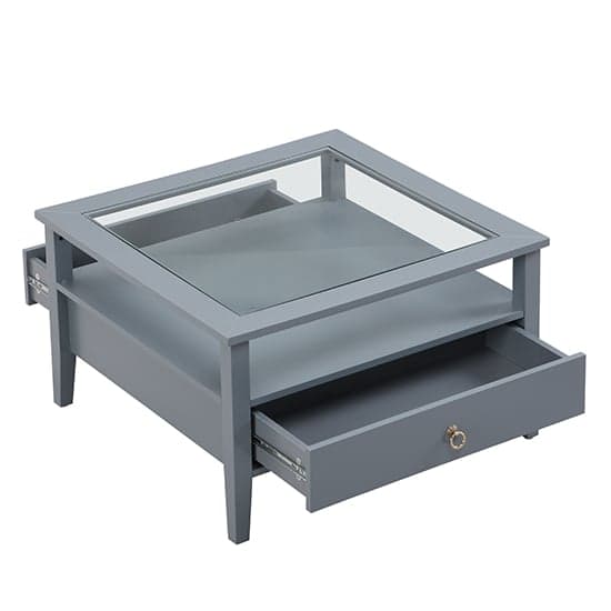 Stanford Square Glass Coffee Table With 2 Drawers In Grey