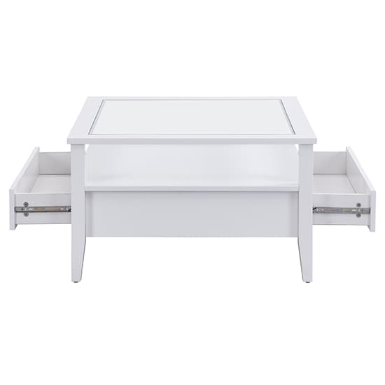 Stanford Square Glass Coffee Table With 2 Drawers In White