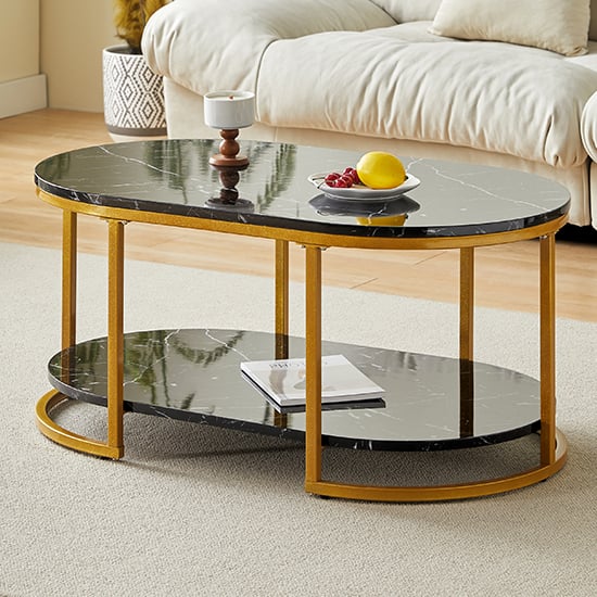 Starkville High Gloss Coffee Table In Black Milano Marble Effect