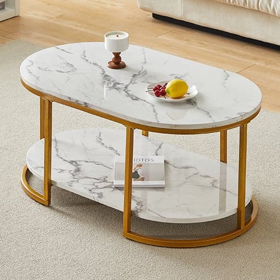 Starkville High Gloss Coffee Table In White Diva Marble Effect