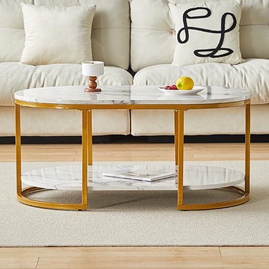 Starkville High Gloss Coffee Table In White Diva Marble Effect