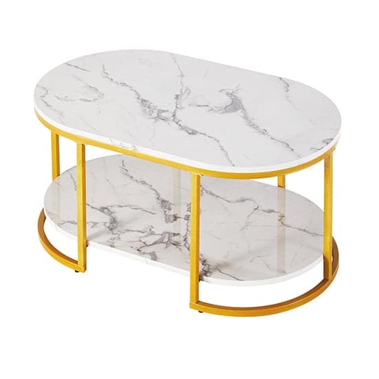 Starkville High Gloss Coffee Table In White Diva Marble Effect