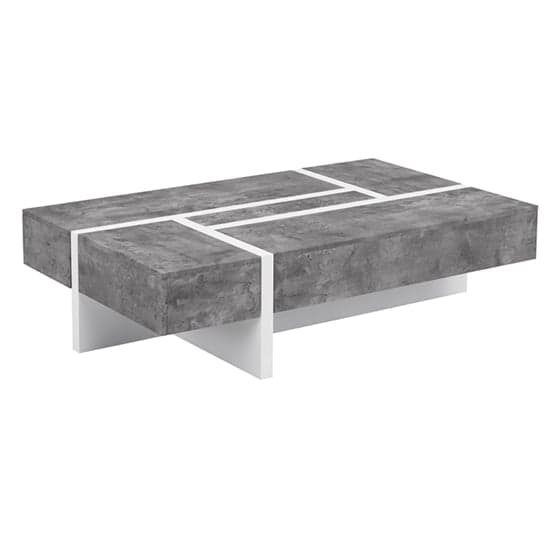 Stockton Gloss Storage Coffee Table In White And Concrete Effect