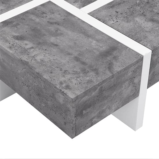 Stockton Gloss Storage Coffee Table In White And Concrete Effect