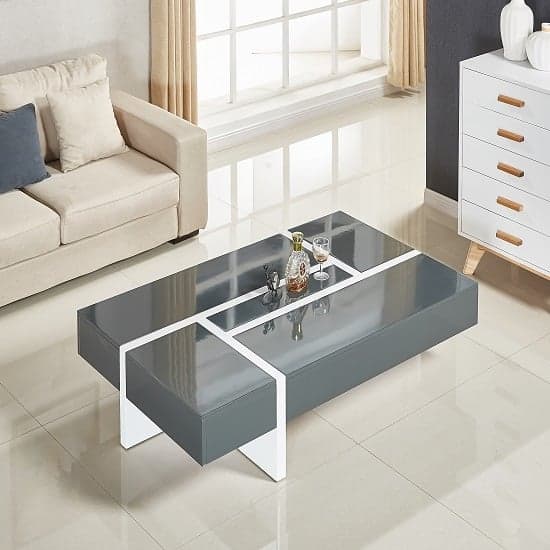 Stockton High Gloss Storage Coffee Table In Grey And White