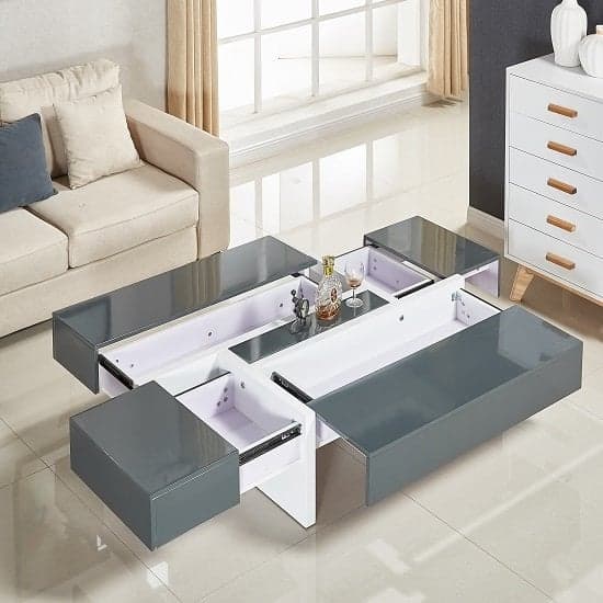 Stockton High Gloss Storage Coffee Table In Grey And White