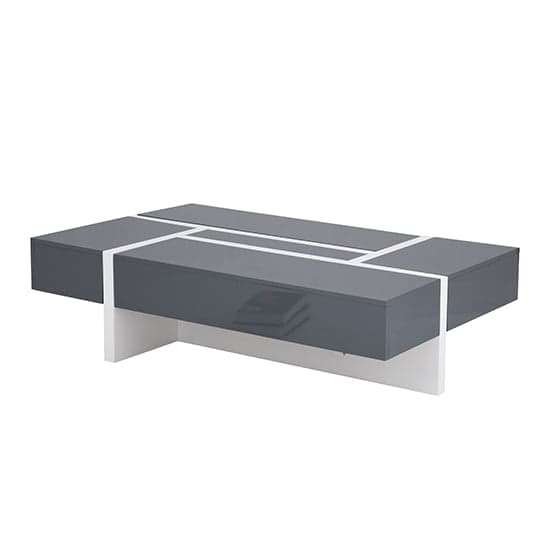 Stockton High Gloss Storage Coffee Table In Grey And White
