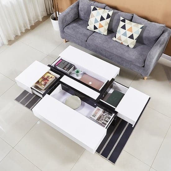 Stockton High Gloss Storage Coffee Table In White And Black