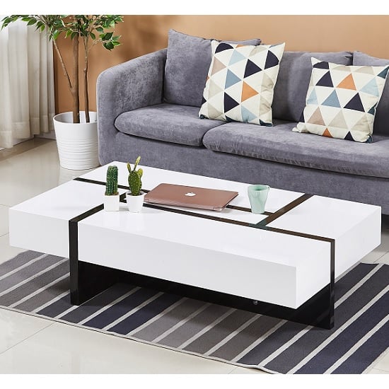 Stockton High Gloss Storage Coffee Table In White And Black