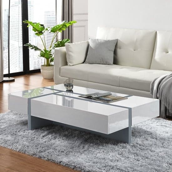 Stockton High Gloss Storage Coffee Table In White And Grey