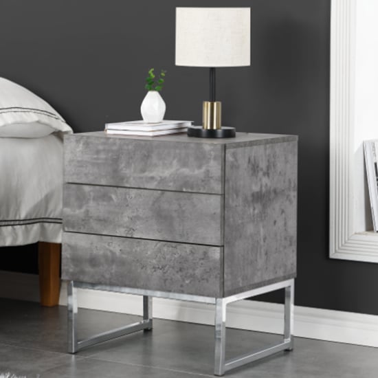 Strasburg Bedside Cabinet With 3 Drawers In Concrete Effect