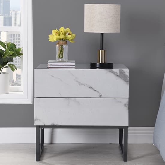 Strasburg Gloss Bedside Cabinet And 2 Drawer In Diva Marble Effect