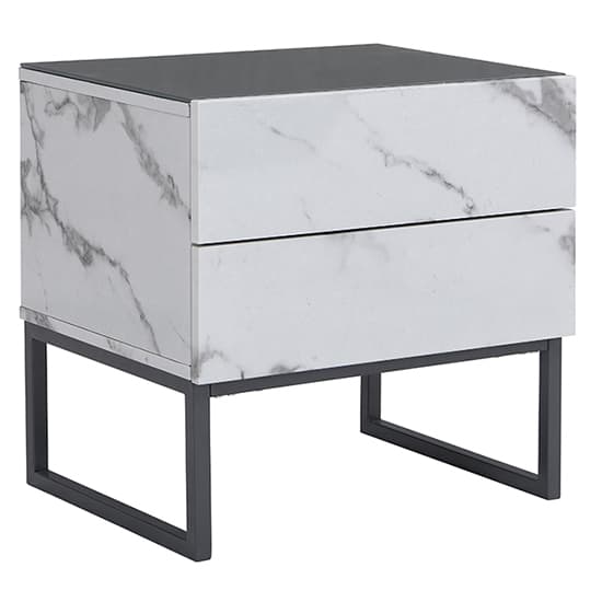 Strasburg Gloss Bedside Cabinet And 2 Drawer In Diva Marble Effect