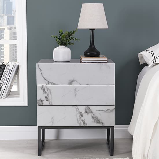 Strasburg Gloss Bedside Cabinet And 3 Drawer In Diva Marble Effect