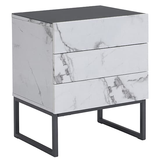 Strasburg Gloss Bedside Cabinet And 3 Drawer In Diva Marble Effect