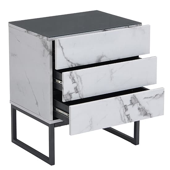 Strasburg Gloss Bedside Cabinet And 3 Drawer In Diva Marble Effect