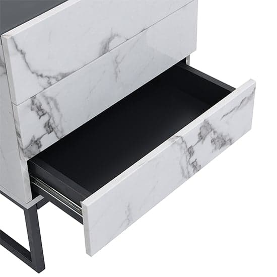 Strasburg Gloss Bedside Cabinet And 3 Drawer In Diva Marble Effect