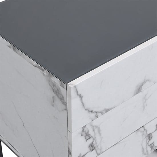 Strasburg Gloss Bedside Cabinet And 3 Drawer In Diva Marble Effect