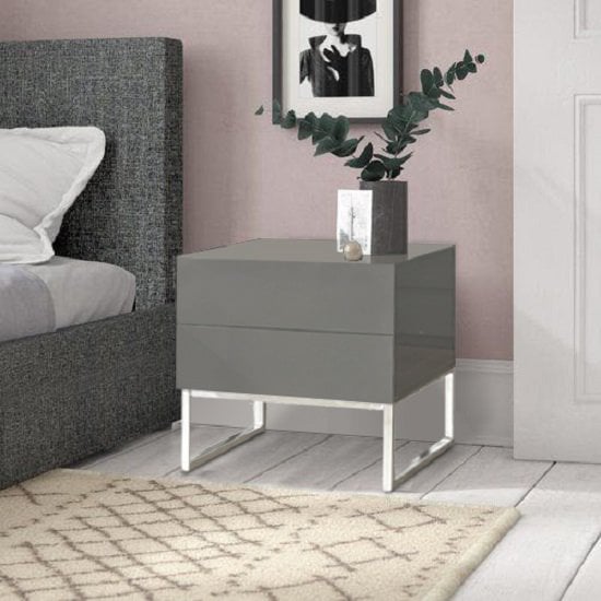 Strasburg High Gloss Bedside Cabinet With 2 Drawers In Grey