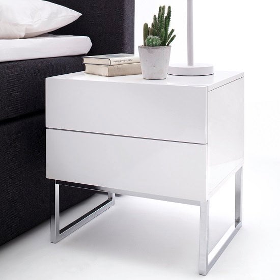 Strasburg High Gloss Bedside Cabinet With 2 Drawers In White