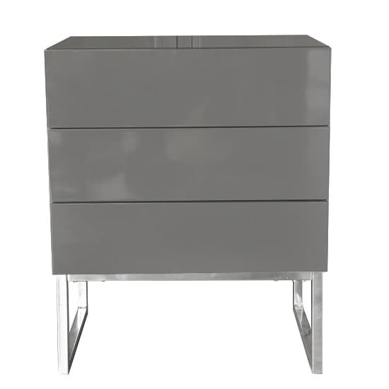 Strasburg High Gloss Bedside Cabinet With 3 Drawers In Grey