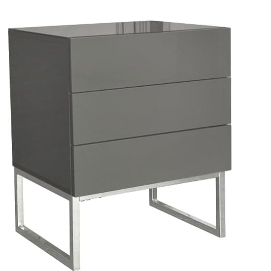 Strasburg High Gloss Bedside Cabinet With 3 Drawers In Grey