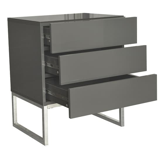 Strasburg High Gloss Bedside Cabinet With 3 Drawers In Grey