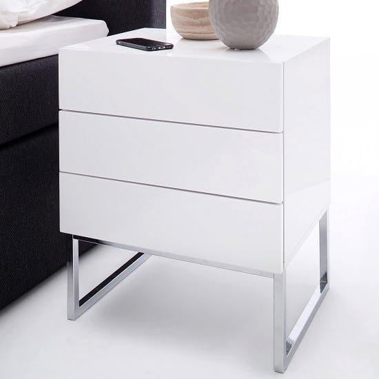 Strasburg High Gloss Bedside Cabinet With 3 Drawers In White