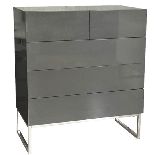 Strasburg High Gloss Chest Of 5 Drawers in Grey