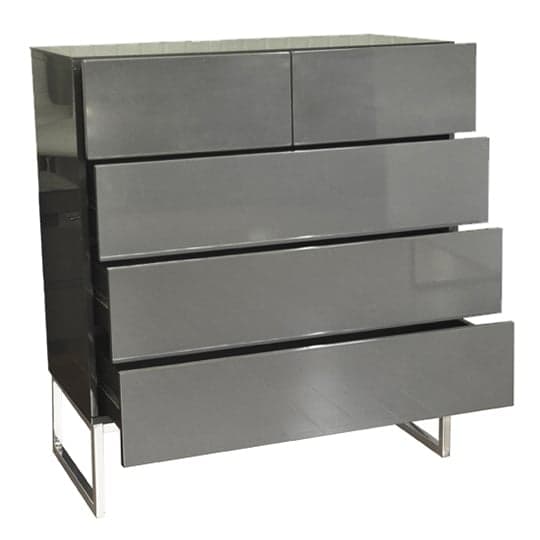 Strasburg High Gloss Chest Of 5 Drawers in Grey