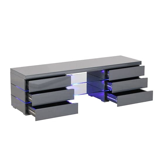 Swansea High Gloss TV Stand In Grey With Blue LED Lighting