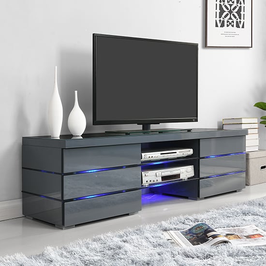 Swansea High Gloss TV Stand In Grey With Blue LED Lighting